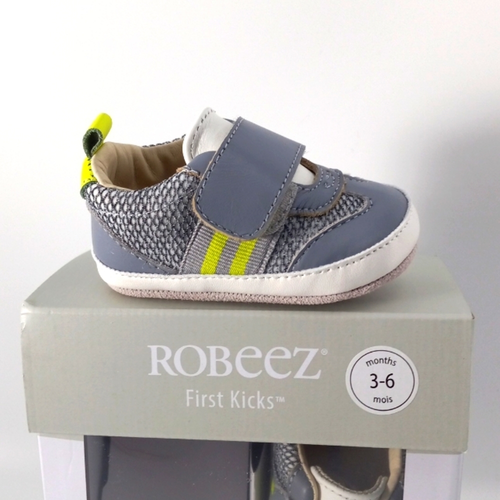 BOYS GRAY LEATHER BABY KICKS SHOES